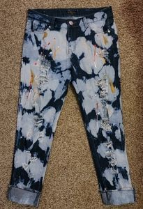 🍟Paint splatter damaged capri jeans 9🍟